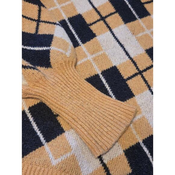 Free Assembly Golden Yellow Navy Argyle Unisex Sweater Size M Preppy Academia - Picture 5 of 9